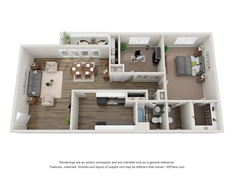 Floor plan for 2 beds, 1.5 baths, 1075 sqft